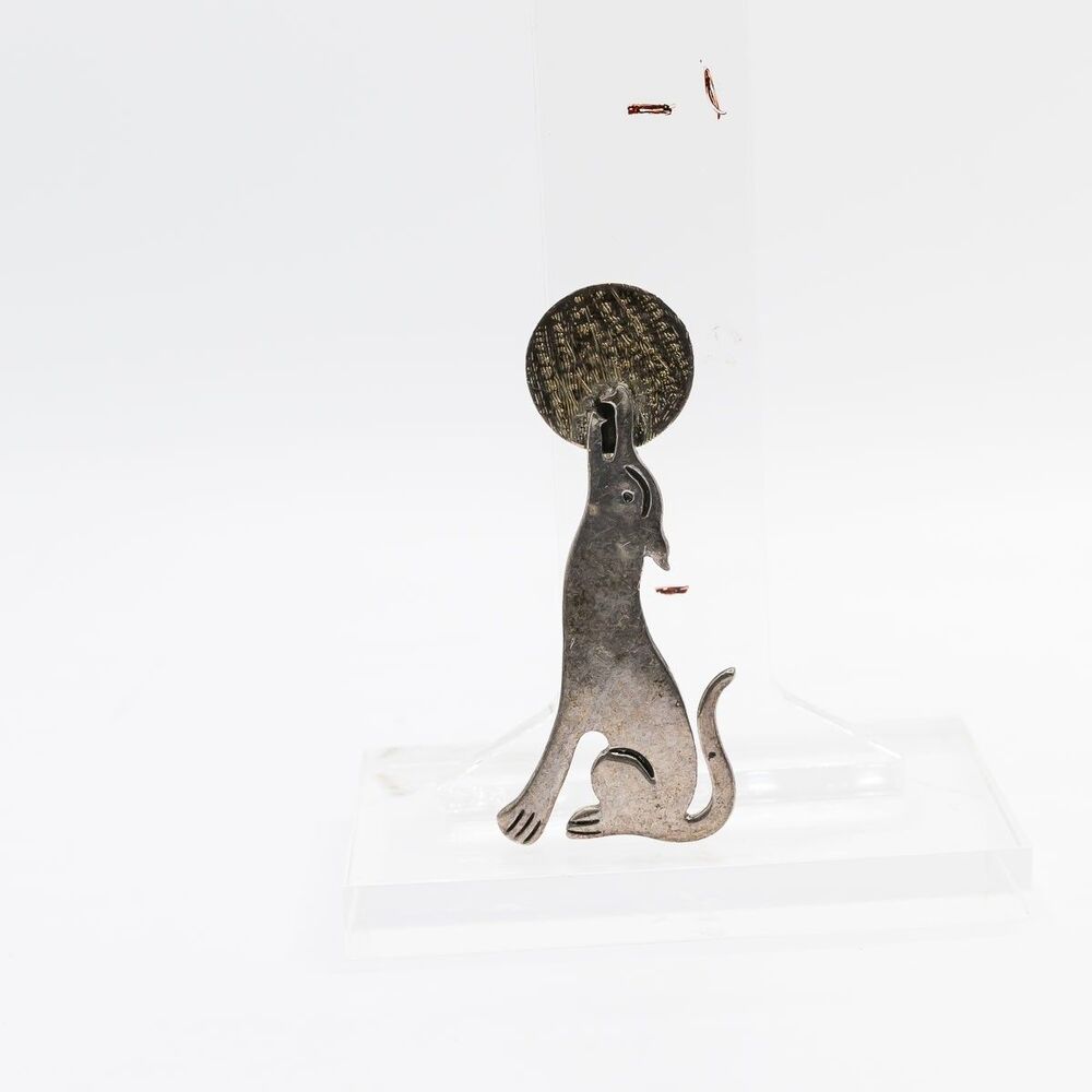 Howling Wolf Moon Brooch Pin Sterling Silver 925 Artist Signed TJ-07